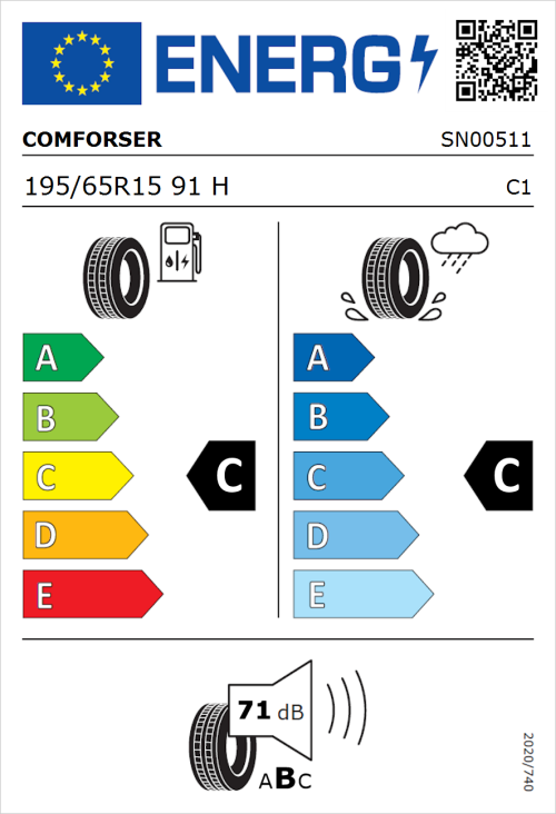 Tyre Label for Comforser CF600 195/65R15 91H